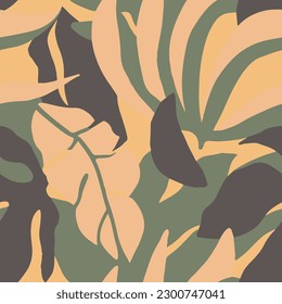 Orange Seamless Creative Garden Element Design. Vibrant Repeated Nature Branch Textile, Seamless Pattern. Black Seamless Decoration Flora Shape Backdrop. 