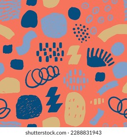 Orange Seamless Creative Isolated Invitation Vector. Light Seamless Stylish Decorative Textile, Seamless Blob. Blue Repetitive Color Retro Set Silhouette