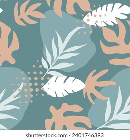 Orange Seamless Decoration Branch Surface Art. Blue Repetitive Elegant Flora Style, Seamless Background. Dark Endless Creative Bloom Leaves Print. 
