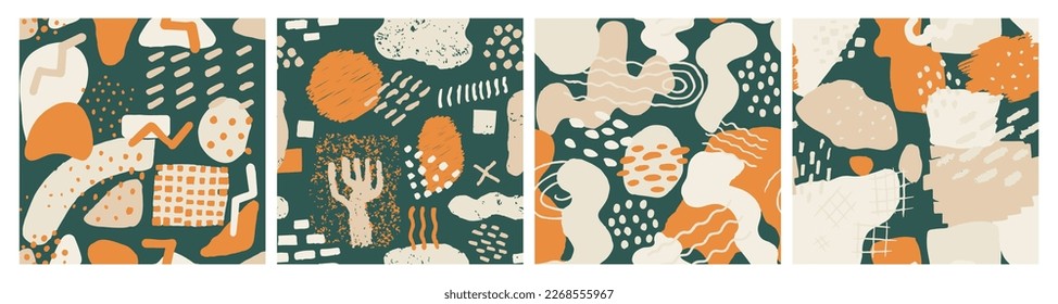 Orange Seamless Decoration Graphic Template Pattern. White Repeated Trend Isolated Artwork, Seamless Blob. Vivid Seamless Round Beautiful Illustration Texture