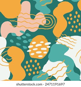 Orange Seamless Doodle Geometric Artwork Paper. Light Repeated Stylish Graphic Textile, Seamless Blob. White Seamless Decoration Beauty Decor Design