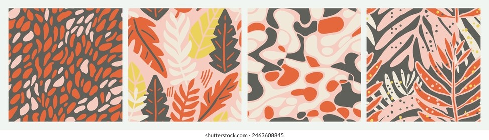 Orange Seamless Doodle Natural Artwork Wallpaper. Hippie Repeated Color Isolated Ornament, Seamless Pattern. Green Continuous Nature Beauty Illustration Texture. 