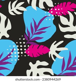 Orange Seamless Elegant Palm Surface Design. Vivid Continuous Fashion Tree Illustration, Seamless Wallpaper. Black Seamless Classic Organic Invitation Print. 