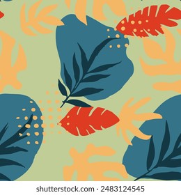 Textura de Plantilla de planta elegante sin costuras de color naranja. Decoración De Jardín De Verano Sin Costuras Oscuras, Arte Sin Costuras. Fondo De Líneas Trópicas Abstractas Repetitivas Blancas. 