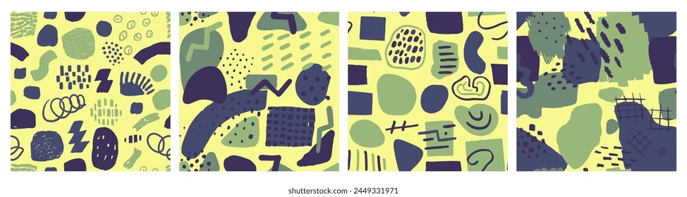 Conjunto de tejidos de moda elegante sin costuras de color naranja. Repetitiva Grunge Simple Obra De Arte, Patrón Sin Costuras. Colección de estilo geométrico continuo púrpura