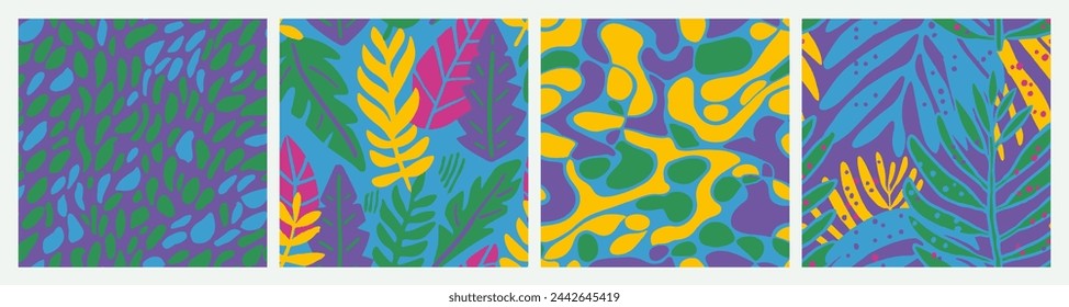 Orange Seamless Fashion Isolated Leaves Texture. Vivid Repeated Decoration Garden Decor, Seamless Set. Green Continuous Color Vintage Paint Background. 