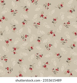 floral sin costuras naranja vectorial flores pequeñas hojas patrón en fondo crema