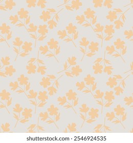 orange seamless floral vector small flowers with green leaves pattern on cream background