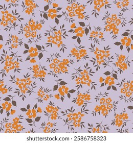 orange seamless floral vector small flowers with leaves pattern on background