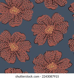 orange seamless floral vector stock flowers pattern on grey background