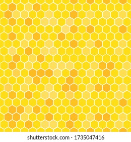 Orange seamless honey combs pattern. Hexagonal honeyed geometric bee wax comb grid cell texture. Beeswax yellow organic product. Vector illustration background.