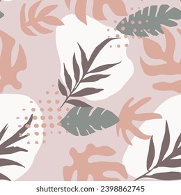 Orange Seamless Nature Plant Fabrics Pattern. Pink Continuous Color Artistic Style, Seamless Art. Green Seamless Abstract Garden Element Print. 