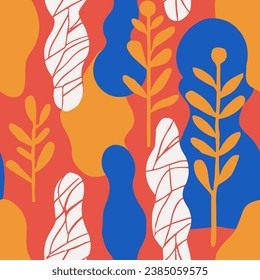 Impresión de plantilla de árbol de naturaleza sin foco naranja. Coloridas Líneas Naturales De Moda Sin Marea, Textura Sin Marea. Vector De Invitación De Jardín De Decoración Continua Y Ligera. 