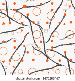 Orange seamless pattern. Abstract background with circles and squares. Orange and white polka dot ornament eps10