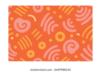 Orange seamless pattern with abstract shapes in pink yellow peach colors on vector