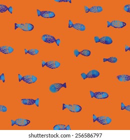 orange seamless pattern with blue fishes eps 10