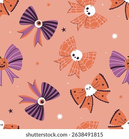 Orange seamless pattern with bows in Halloween style. Vector graphics.