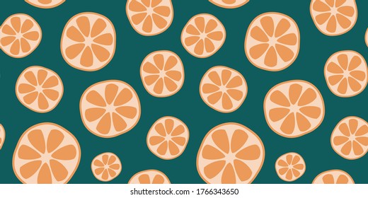 Patrón naranja sin costuras. Naranja clara y fondo verde interminable con cítricos