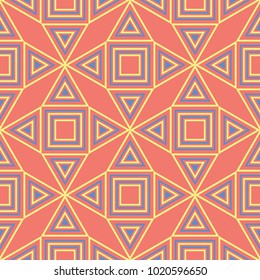 Orange seamless pattern. Bright geometric background with blue and yellow design for wallpapers and textile