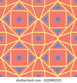 Orange seamless pattern. Bright geometric background with blue and yellow design for wallpapers and textile