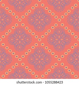 Orange seamless pattern. Bright geometric background with blue and yellow design for wallpapers and textile