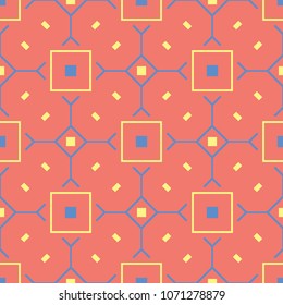 Orange seamless pattern. Bright geometric background with blue and yellow design for wallpapers and textile