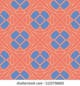 Orange seamless pattern. Bright geometric background with blue and yellow design for wallpapers and textile