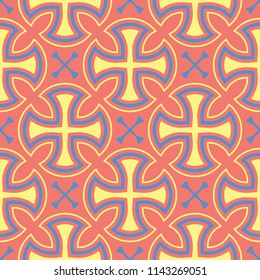 Orange seamless pattern. Bright geometric background with blue and yellow design for wallpapers and textile