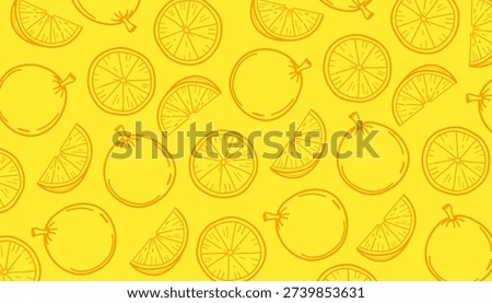Orange Seamless Pattern. Citrus Fruit Illustration. Handdrawn Fresh Orange. Repeating Tropical Food Background. Decorative Packaging Textile Design.