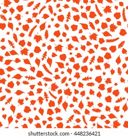 Orange seamless pattern with colorful autumn leaves. 