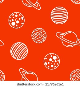 Orange seamless pattern with doodle planets