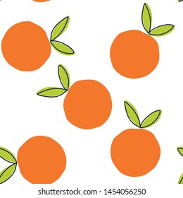 Orange seamless pattern. Fresh fruits summer vector background.