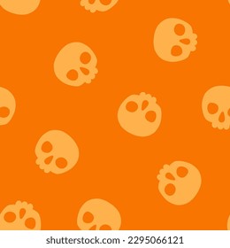 Orange seamless pattern with halloween skull