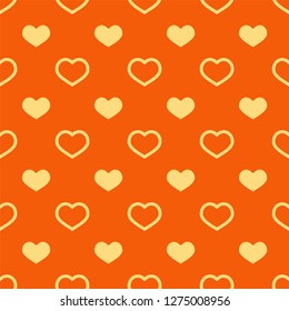 Orange seamless pattern with hearts. Valntines day background.