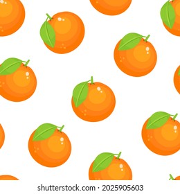 Orange seamless pattern. Orange with leaf on a yellow background. Vector pattern.