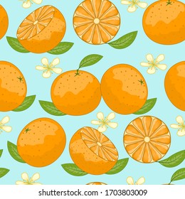 Orange Seamless Pattern With Leaves And Flowers