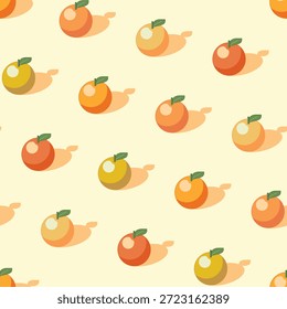 Orange seamless pattern of mandarin, tangerine in slightly different colors and ripeness