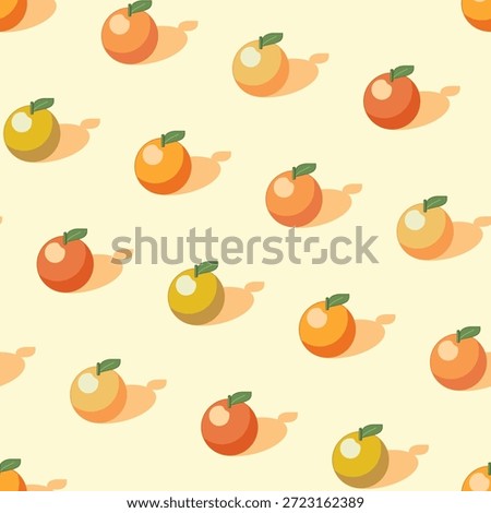 Orange seamless pattern of mandarin, tangerine in slightly different colors and ripeness