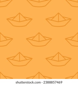Orange seamless pattern with origami boat