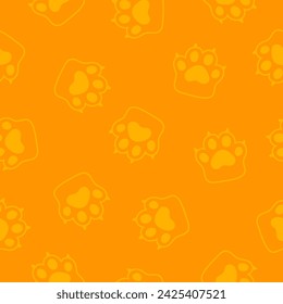 Orange seamless pattern with paws