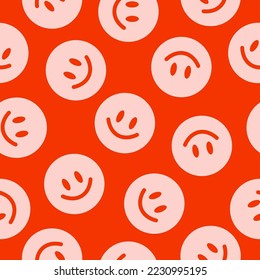 Orange seamless pattern with pink happy face