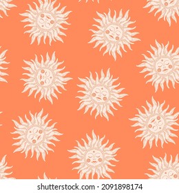 Orange seamless pattern with pink sun.