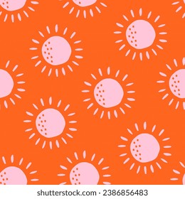 Orange seamless pattern with pink sun