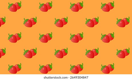 Patrón naranja sin fisuras con fresa roja. Fondo de cerezas rojas y hojas verdes. Vector diseño bayas dulces como Fondo de pantalla