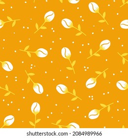 Orange seamless pattern with rosebud.