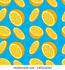 Orange seamless pattern. Sketch oranges. Citrus fruit background. Elements for menu, greeting cards, wrapping paper, cosmetics packaging, posters etc