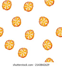 Orange seamless pattern. Slices of ripe orange. Sweet summer fruit background. Perfect for textile, wallpaper and scrapbook. Vector cartoon illustration