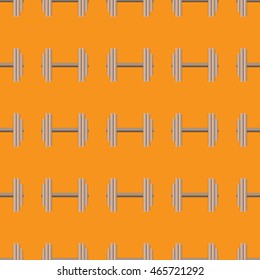 Orange seamless pattern with stilized sport dumbbells.