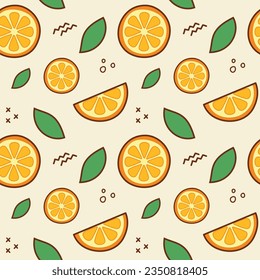 Orange Seamless Pattern. Summer Fruit Pattern. Organic Healthy Fruit Background. Fresh Citrus Fruit Background With Green Leaves. Orange Slice