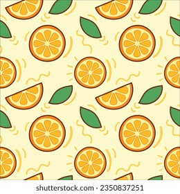 Orange Seamless Pattern. Summer Fruit Pattern. Organic Healthy Fruit Background. Fresh Citrus Fruit Background With Green Leaves. Orange Slice